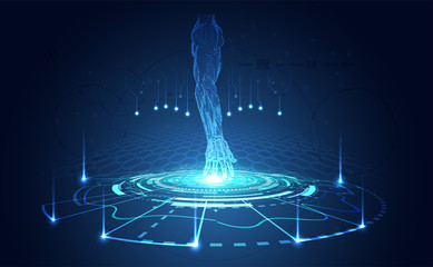 Poster - abstract technology ai concept arm ai touch the circle light blue on modern screen laboratory interf