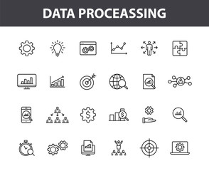 Fototapete - Set of 24 Data Proceassing web icons in line style. Graphic, analytics, statistic, network, diagrams, digital. Vector illustration.