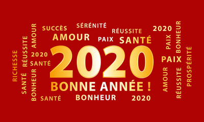 Wall Mural - Bonne année 2020. Bannière 2020 rouge et dorée. Meilleurs vœux en français.