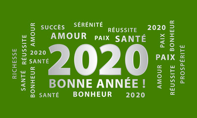 Wall Mural - Bonne année 2020. Bannière 2020 verte et argentée. Meilleurs vœux en français.