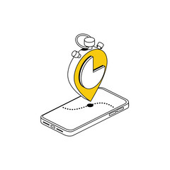 Poster - Mobile phone map pin label stopwatch. Vector 3d isometric, color web icon, new flat style. Creative illustration design, idea for infographics.