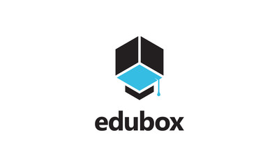 Poster - education hat with cube box hexagon logo design template