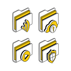 Fototapete - Folders set. Vector 3d isometric, color web icon, new flat style. Creative illustration design, idea for infographics.