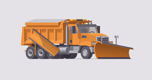 Snow Plowing Truck. Snow Removal. Salt Spreader. Vector Illustration