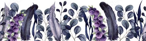 Materiał do szycia Seamless Border of Watercolor Dark Foliage
