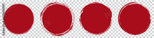 Fotomural red round brush painted circle banner on transparent background