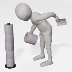 Sticker - 3D Render of Character with Toilet Paper