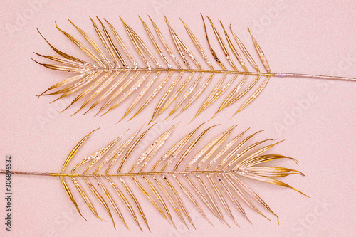 Cuadros en Lienzo Golden decorative leaves on rose gold