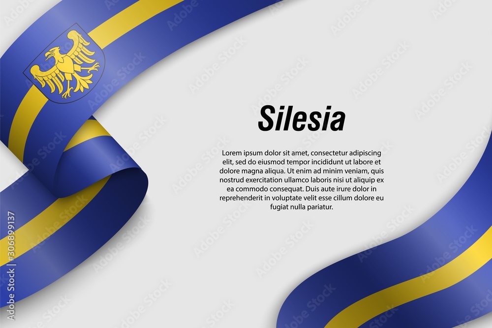 Waving ribbon or banner with flag Province of Poland silesia - obrazy, fototapety, plakaty 