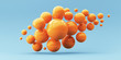 3d render illustration for advertising. Falling orange balls in the blue background.