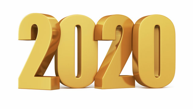 New 2020 year golden isolated on white background. 3D rendered. Illustration for the new year. Christmas illustration.