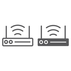 Fototapete - Wifi router line and glyph icon, technology and device, wireless internet sign, vector graphics, a linear pattern on a white background.