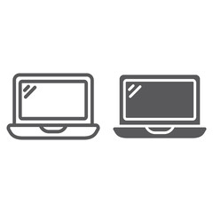 Fototapete - Laptop line and glyph icon, technology and computer, notebook sign, vector graphics, a linear pattern on a white background.