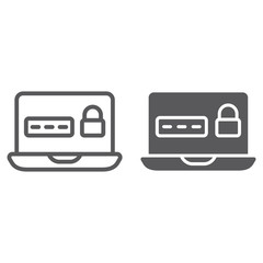 Fototapete - Password on laptop line and glyph icon, device and safety, notebook secure sign, vector graphics, a linear pattern on a white background.