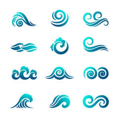Wall Mural - stylized wave logo. ocean and sea water graphics flowing wave swimming vector symbols collection. oc