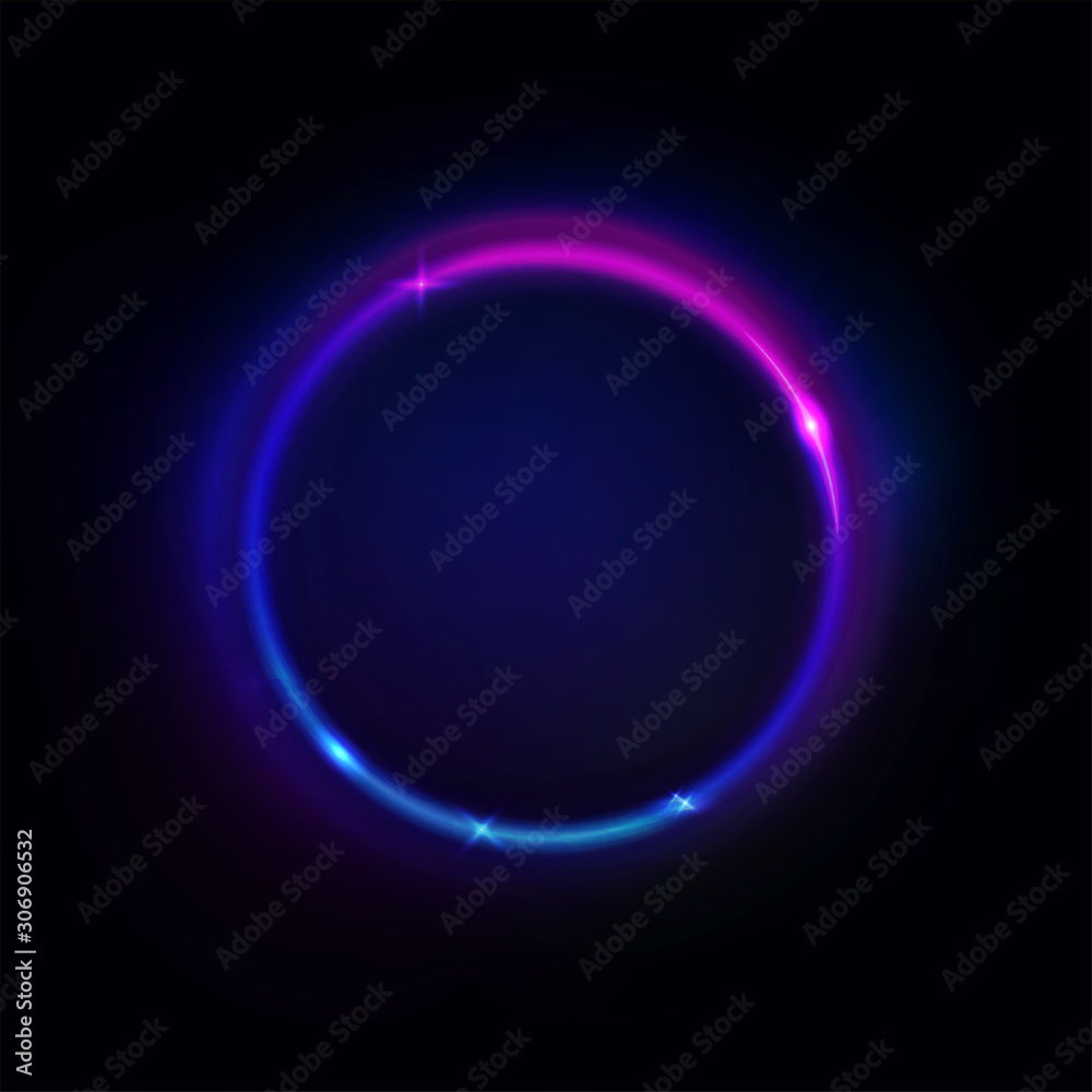 Glowing purple violet round frame. Vector circle shaped light sign ...