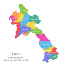Laos Map, Administrative Division, Separate Individual States With State Names, Color Map Isolated On White Background Vector