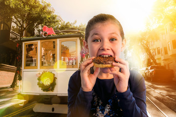 Poster - pretty girl eating a donut