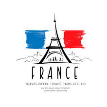 Eiffel Tower Flag Of France Sketching Vector Design Background, Illustration