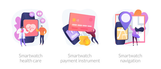 Poster - digital wristwatch function and applications use. smartwatch health care, smartwatch payment instrum