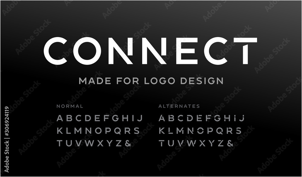 Minimalistic font for logo design. Vector alphabet with two sets of letters. - obrazy, fototapety, plakaty 
