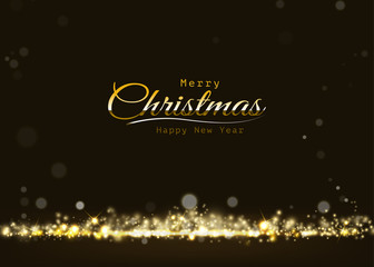 Wall Mural - Merry Christmas Golden glittering light bokeh shining, sparkling luxury