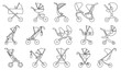 Baby carriage line vector set icon.Illustration of isolated line icon stroller for newborn.Vector illustration baby pram.