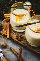 Wall Mural - Traditional Eggnog with Cinamon. Festive Christmas Food and Drink