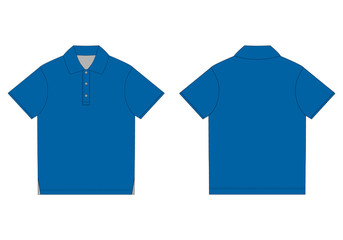 Wall Mural - Polo t-shirt design template in blue colors. Front and back technical sketch