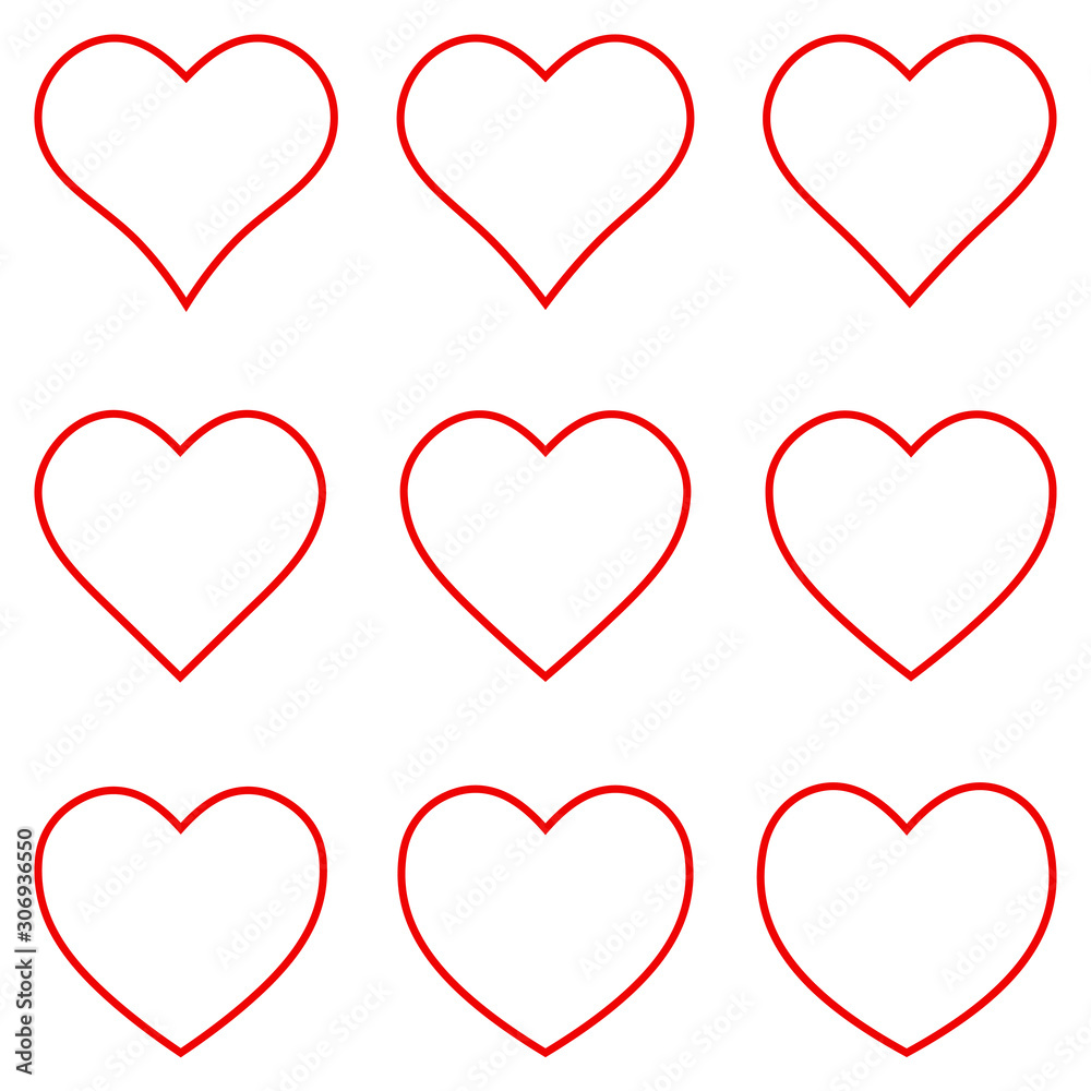 Set red heart shape outline stroke icon vector set heart shape stroke ...