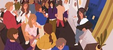 Discomfort In Crowd Flat Vector Illustration. Lonely Introvert Girl Among People. Mental Health, Psychology, Psychological Problems. Communication Difficulties Idea. Social Anxiety.