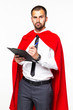 © F8  \ Suport Ukraine - Young business man with blank superhero isolated on white background