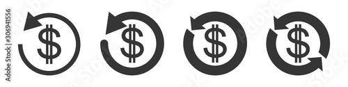 Fotomural Set of vector refund money icons isolated.