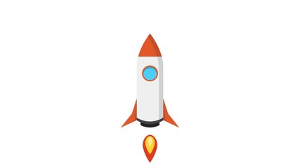 Poster - Cartoon rocket ship flying up on white background. Loop animation. 4K resolution. 