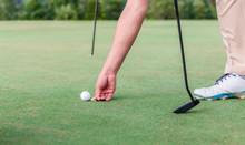 Male Golf Player Using Pin Marking Position Of Ball Golf