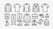 Clothing icon set in linear style. Fashion, shopping vector illustration