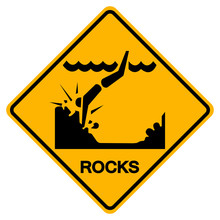 Warning Sign Rocks On The Beach, Vector Illustration, Isolate On White Background Label. EPS10