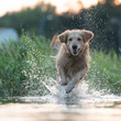 Dog running in the water
