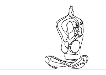 Canvas Print - Beautiful young woman practicing yoga, meditating in lotus pose-continuous line drawing