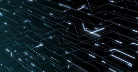 4K high technology seamless loop of the futuristic circuit board. Electrical signals flowing in electrical conductors. neural network and big data. artificial intelligence, matrix. 3D render