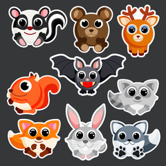  Cute forest animals set sticker template vector
