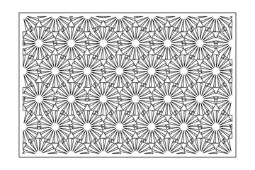 Decorative card for cutting. Recurring linear geometric mosaic pattern. Laser cut. Ratio 3:2. Vector illustration.