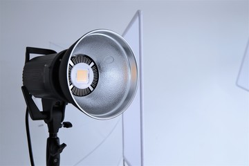 Photography equipment lighting system camera portrait professional studio set up position with white background 