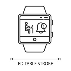 Sticker - Notifications smartwatch function linear icon. Thin line illustration. Synchronization with laptop, computer and other gadgets. Contour symbol. Vector isolated outline drawing. Editable stroke