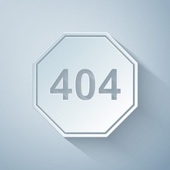 Poster - Paper cut Page with a 404 error icon isolated on grey background. Template reports that the page is not found. Paper art style. Vector Illustration