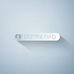 Poster - paper cut download button with arrow icon isolated on grey background. upload button. load symbol. p