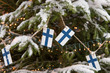 © Gennady - Decoration of a snow-covered Christmas tree of garlands and Finnish flags