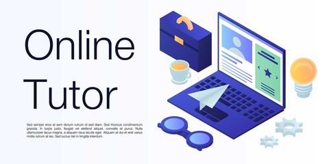 Poster - Online tutor concept banner. Isometric illustration of online tutor vector concept banner for web design