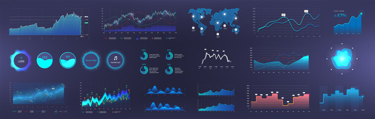 dashboard infographic template with info charts, diagrams elements, online statistics and data analy