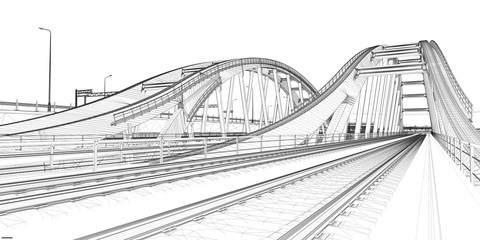 Wall Mural - the bim model of the railway bridges of wireframe view